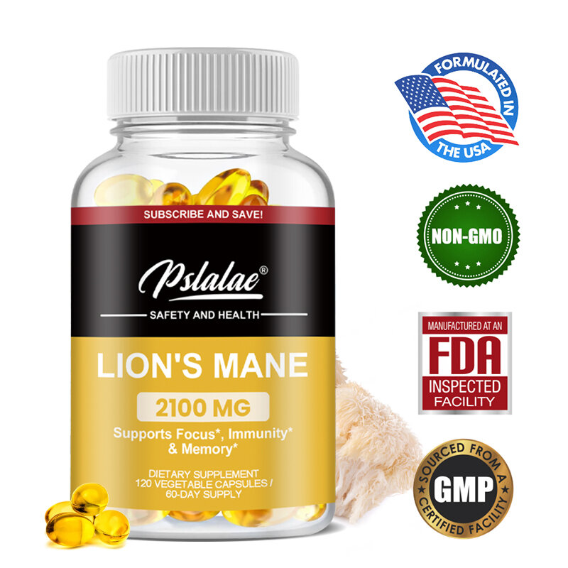 Organic Lion's Mane Mushroom Capsules - Vegan, Gluten Free - Contains black pepper extract