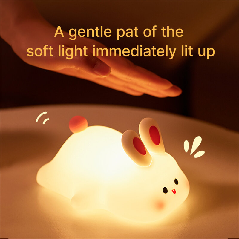 Czujnik dotykowy królik światło nocne z możliwością ściemniania lampka nocna lampy lampa biurkowa Pat lampka do spania dla dziecka z funkcja odliczania czasu