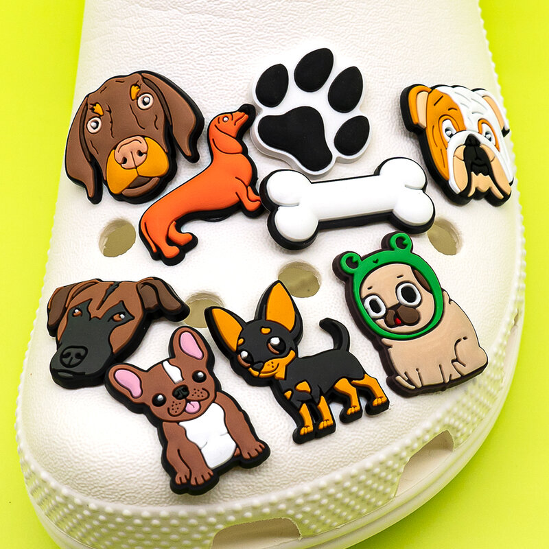 1 Buah PVC anjing Dachshund Corgi Paw sepatu pesona dekorasi sepatu pin Aksesori untuk wanita pria anak-anak hadiah, Bulldog bakiak gesper