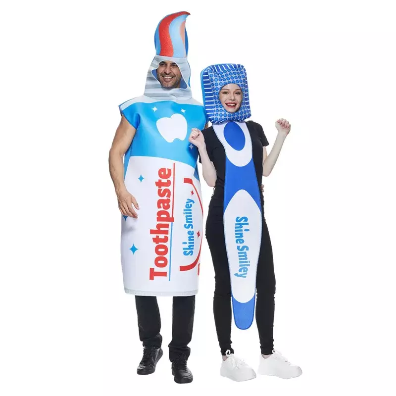 Nieuwe Aankomst Halloween Paar Kostuum Unieke Grappige Tandenborstel En Tandpasta Kostuum Man Vrouw Carnaval Feest Outfit 2 Stuks Set