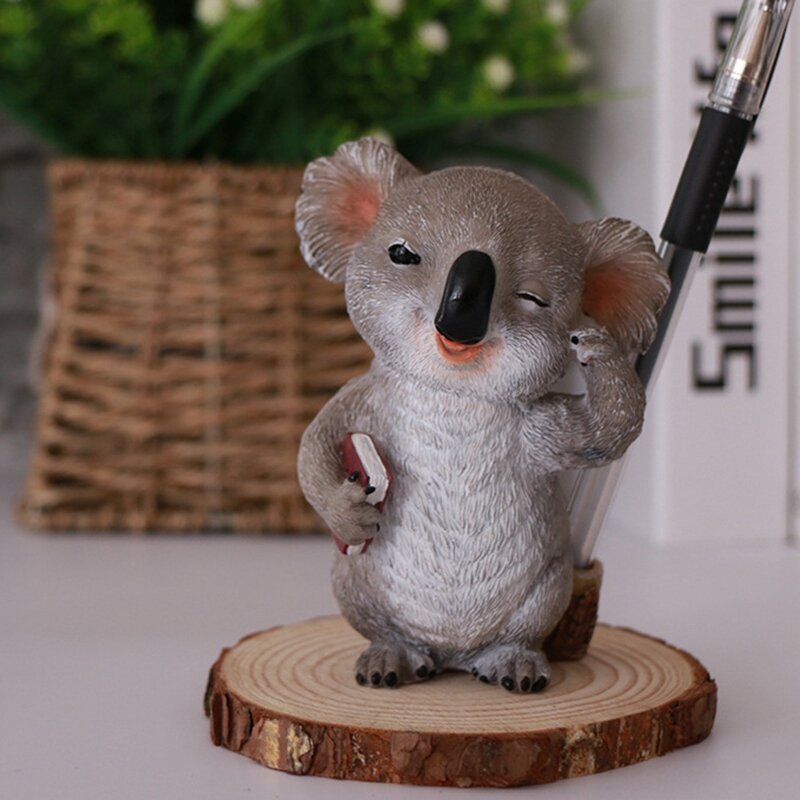 Koala Figurines kacamata Resin, patung hewan berdiri pensil pemegang kacamata hitam wadah Dekorasi Desktop hadiah A