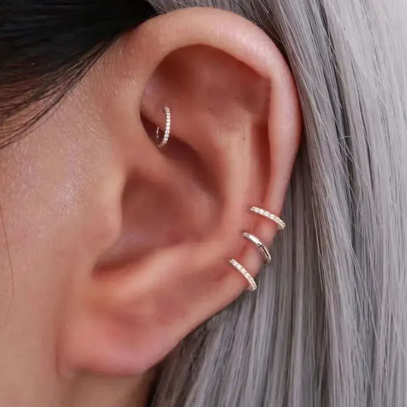 New Stainless Steel Minimal Hoop Earrings 2PCS Crystal Zirconia Small Huggie Thin Cartilage Earring Helix Tragus Piercing Jewelr