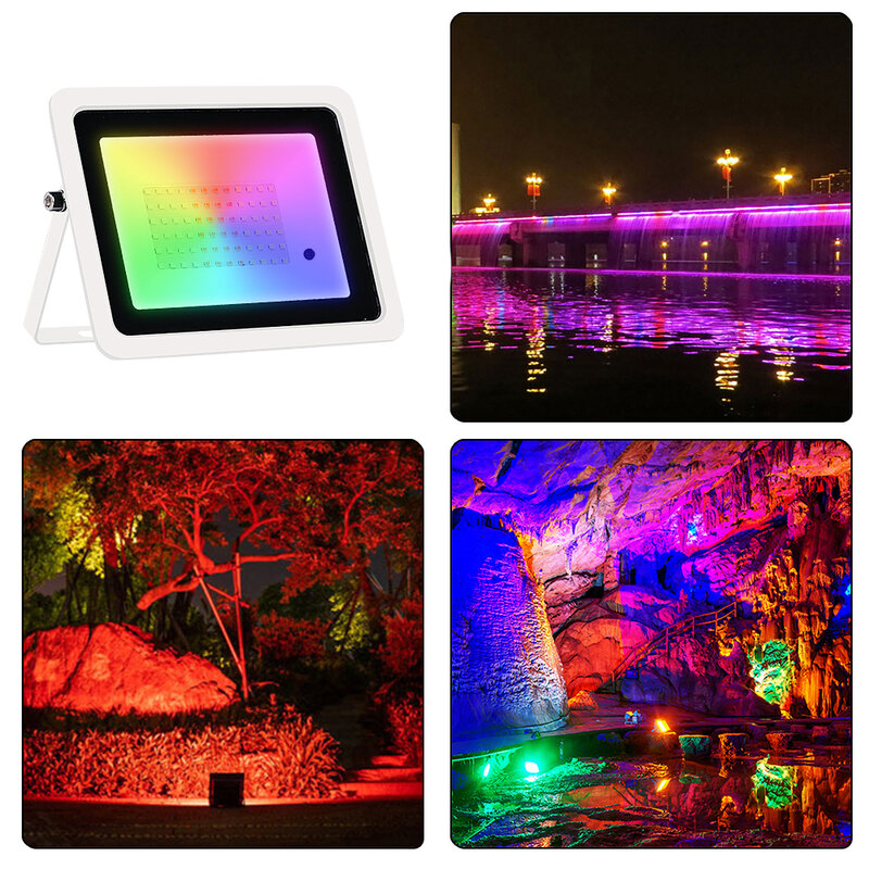 Impermeável RGB Reflector LED Spotlight, Iluminação do jardim ao ar livre, Lâmpada do projetor, Refletor, 100W, 50W, 30W, 20W, 110V, 220V, IP68