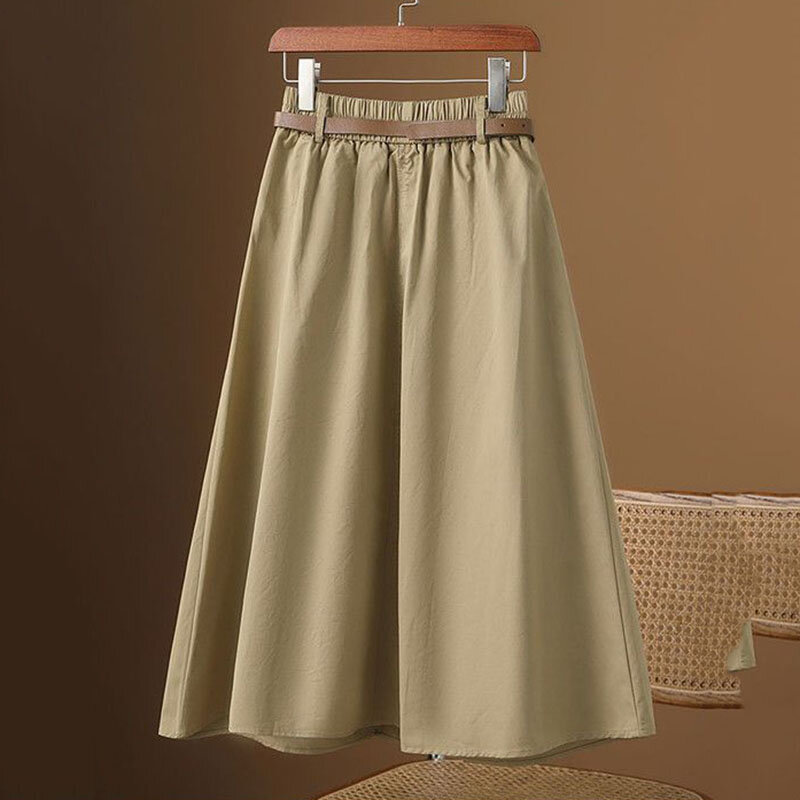 Женская длинная юбка с поясом на резинке, повседневная юбка с высокой талией в Корейском стиле, полуюбка с тремя пряжками, 4XL, весна-лето