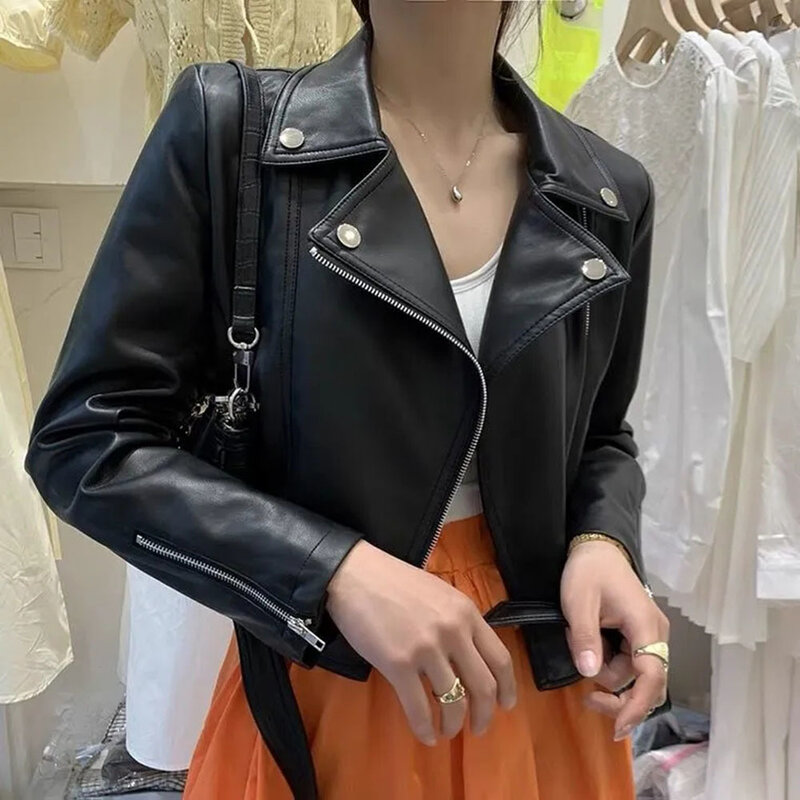 Chaquetas Vintage de cuero sintético para mujer, chaqueta de motocicleta marrón, ropa de calle Harajuku para mujer, abrigo de otoño e invierno