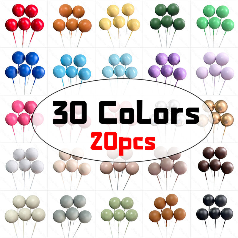 20Pcs Balls Cake Toppers Metal Silver Gold 2-4cm Different Size Colorful Balls Cake Toppers for Brithday Wedding Christmas Decor