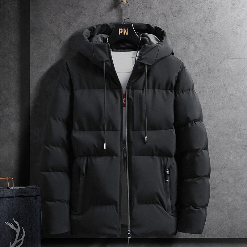 Мужская Зимняя Толстая куртка размера плюс 4XL, теплое пальто, модная повседневная однотонная хлопковая парка с капюшоном, мужские уличные куртки с подкладкой