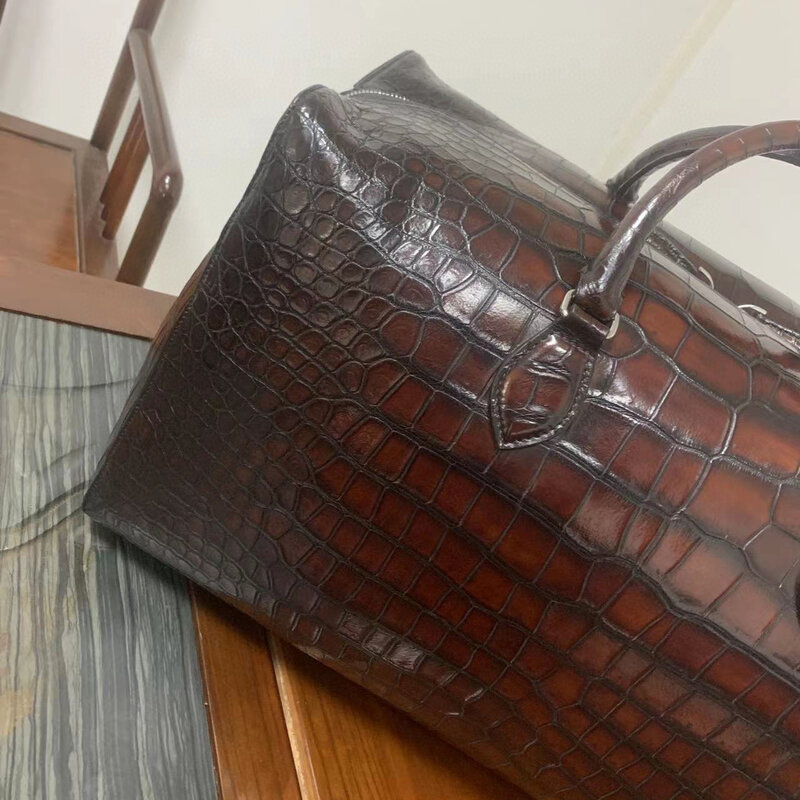 Seetoo Bay Crocodile Pele Grande Travel Bag Roupas Sapatos Com Alça Deerskin Velvet Cor Interna Personalizada 30*50*24cm