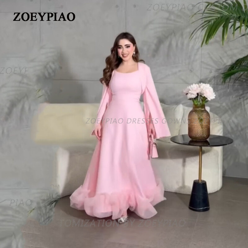 Urocza księżniczka różowa krótka bez ramiączek plama suknia wieczorowa pełne rękawy peleryny arabska plisowana do kostek suknia wieczorowa Vestidos