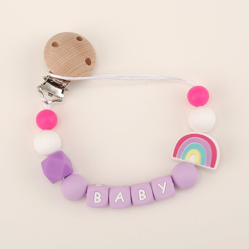Attache-sucette en silicone avec nom personnalisé pour bébé, clip de support, jouet de dentition, sans BPA, arc-en-ciel, accessoires JOAccessrespiration