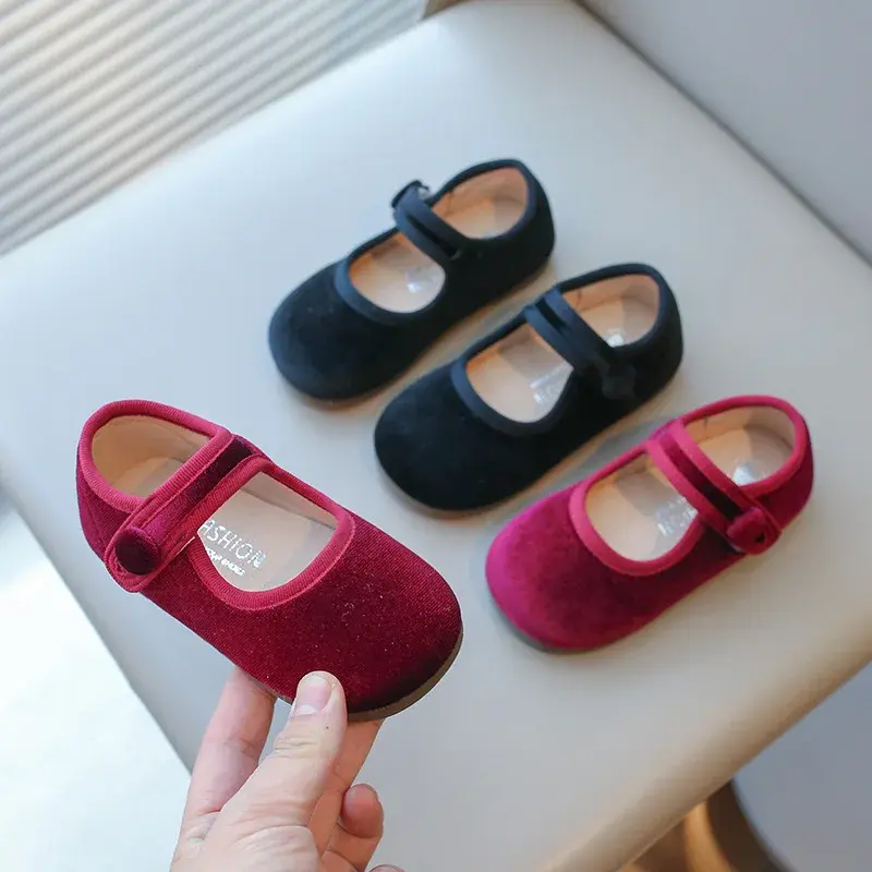 Skórzane buty dziecięce wiosenne jesienne mieszkania baletowe dla dziewczynek z okrągłymi palcami w jednolitym kolorze dla dzieci księżniczka przyczynowa buty wyczynowe baletowa