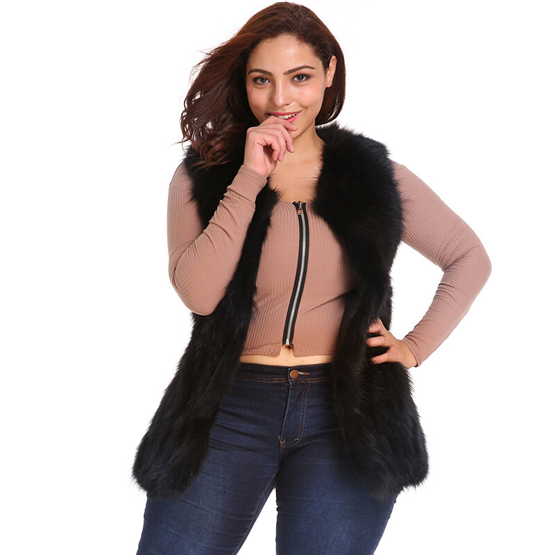 Women's Fashion Slim Warm Fur Overcoat Outerwear Plus Size 6XL Long Faux Fur Waistcoat Women Winter Sleeveless Casual Fur Jacket