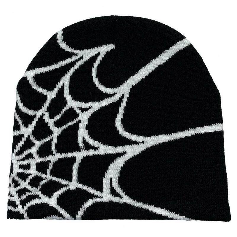 Jacquard Hat Spider Web Print Knitted Unisex Beanie Hat for Halloween Party High Elasticity Cycling Cap for Outdoor Resistance