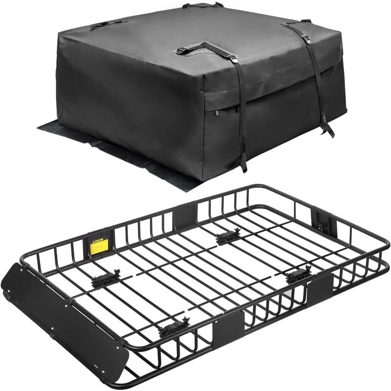 Leader Accessories Roof Rack Cargo Basket Set, Car Top Luggage Holder 64"x 39" + Waterproof Rooftop Cargo Carrier Bag