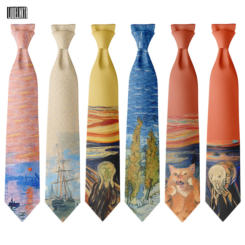 Corbatas de poliéster de 8cm de ancho, pintura al óleo, el grito, velero, gato, corbata divertida, ocio, fiesta, boda, camisa, accesorios para trajes