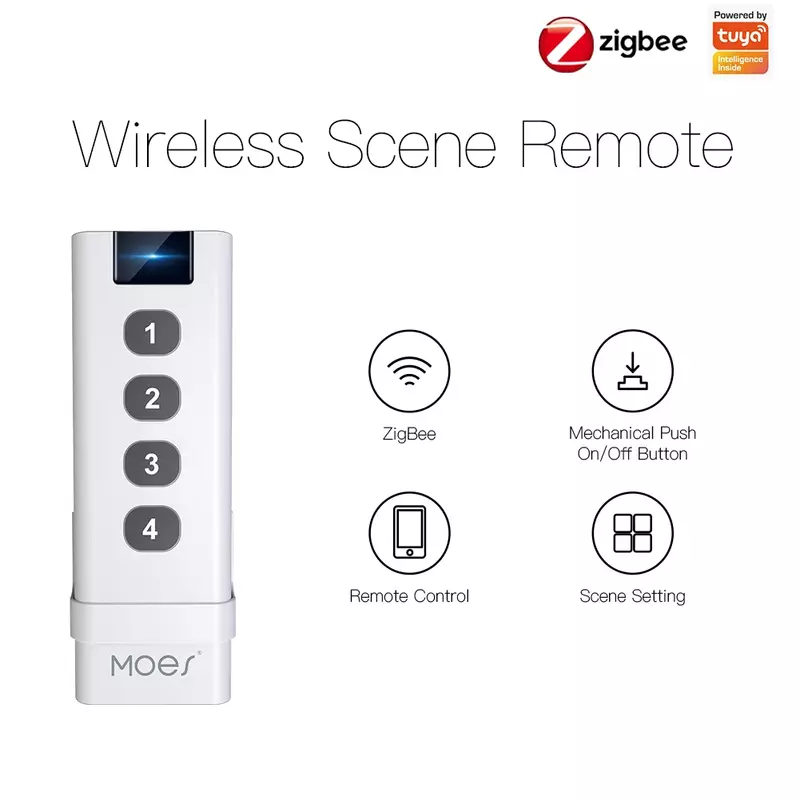 MOES Smart ZigBee Scene Switch 4 Gang Remote Genggam Hub Zigbee Diperlukan Tanpa Batas untuk Kontrol untuk Otomatisasi Rumah Pintar