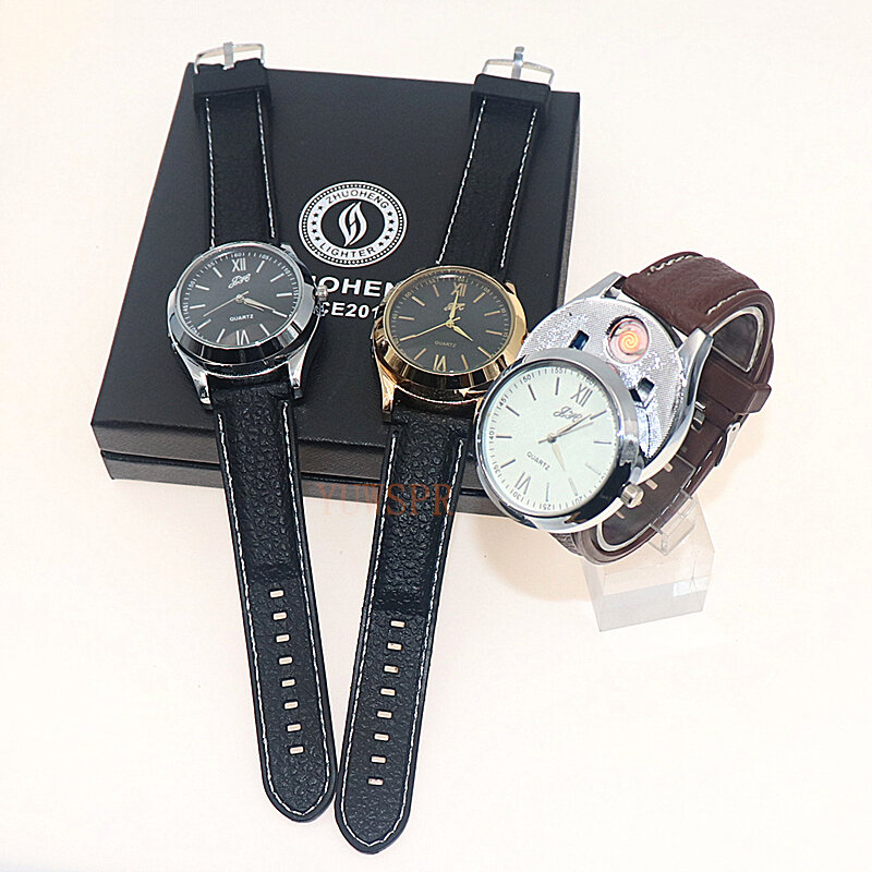 Watch Men USB Charging Lighter Watches Casual Fashion Wristband Outdoor Flameless Cigarette Lighter Quartz Clock for Men JH319