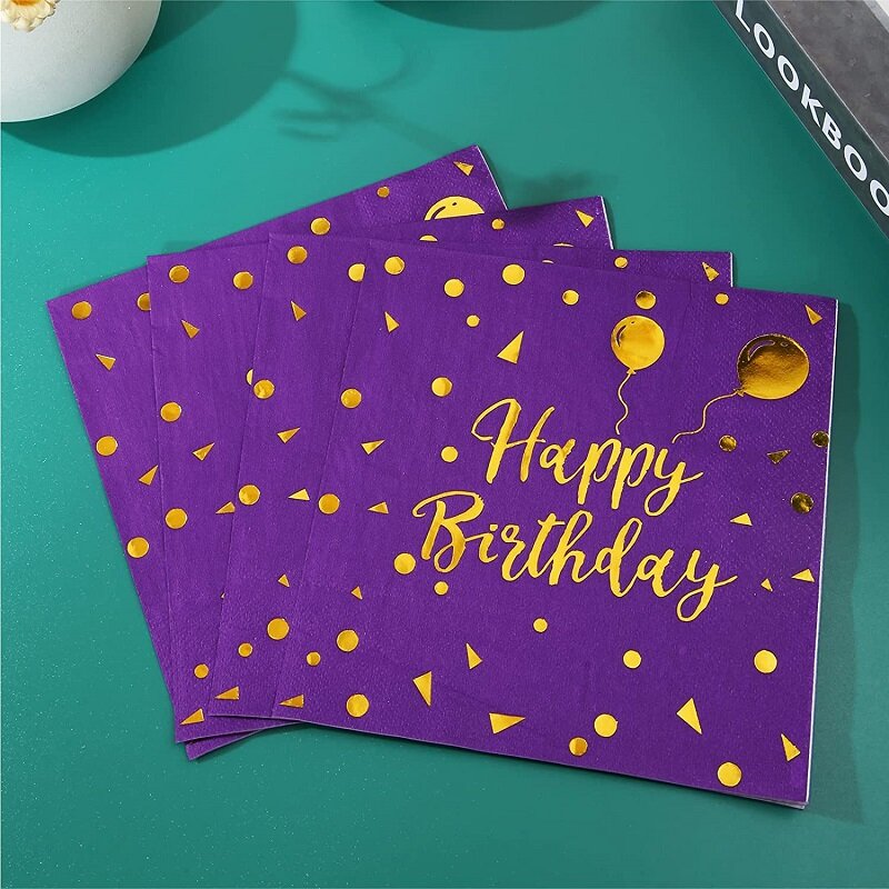 誕生日と誕生日のための紫色のプレートとナプキン,女性のための紫色の誕生日パーティー用品