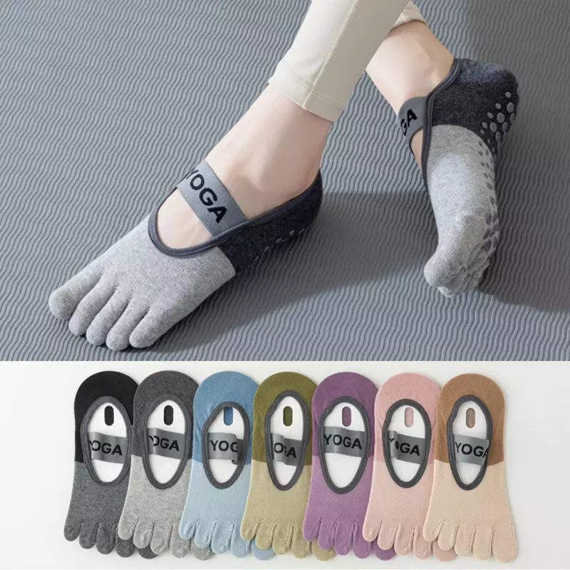 Calcetines de Pilates de cinco dedos para mujer, medias profesionales de silicona antideslizantes para Yoga, sin espalda, transpirables, de vendaje, para baile y Deportes