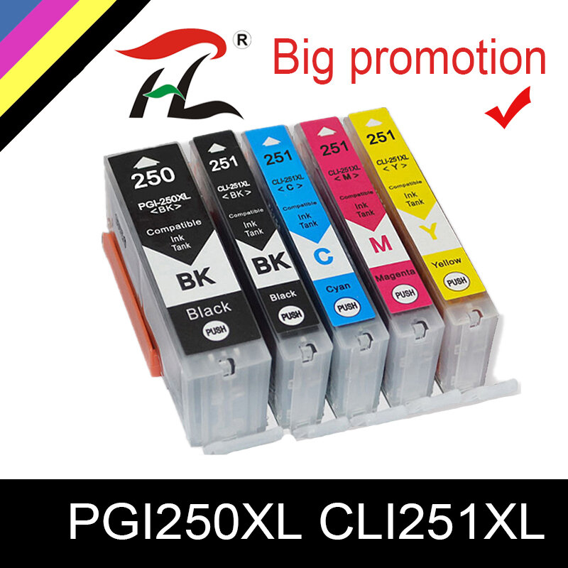 Htl PGI-250 cli251 para canon mg6320 mg7120 mg7520 ip8720 cartucho de tinta recarregável com chip de arco pgi250 igp 250