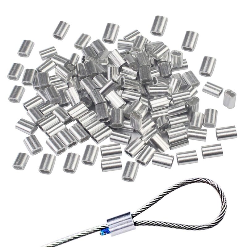 500Pcs Aluminum Crimping Loop Sleeve Double Barrel Ferrule For Fish Wire Rope And Cable Line End Assortment Kit