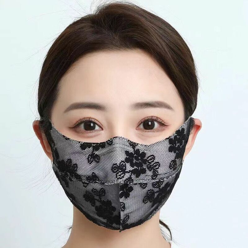 Breathable Sunscreen Lace Face Cover Adjustable Strap Hanging Ear Sunscreen Mask Flower Driving Riding Mesh Face Cover