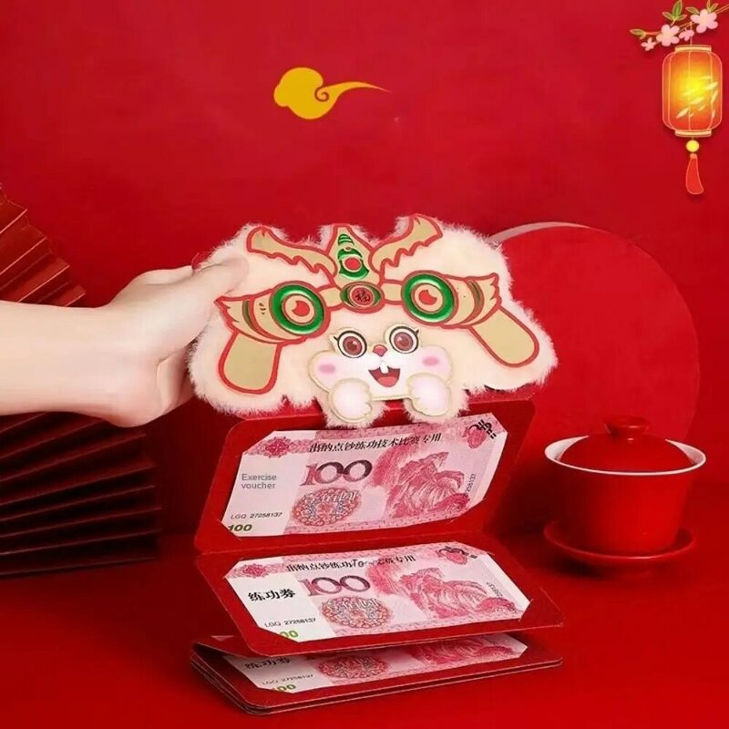 Cartoon Dragon Dragon Year Folding Red Envelopes Spring Festival Best Wishes Blessing Bag Glitter Paper with Tassels Red Pocket