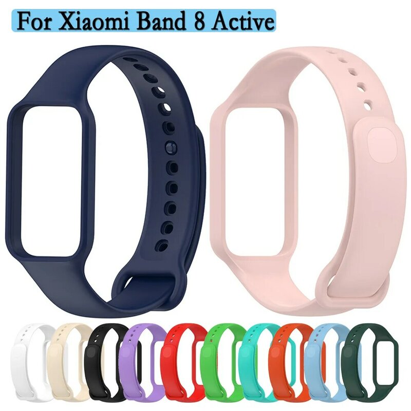 2 In 1 For Xiaomi Band 8 Active Watchband High Quality Durable and Soft Silicone Strap With Frame Protector Shell