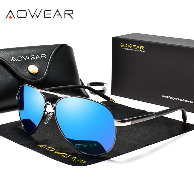 AOWEAR-gafas de sol de aviación para hombre, lentes polarizadas con espejo, HD, para conducir, Polaroid