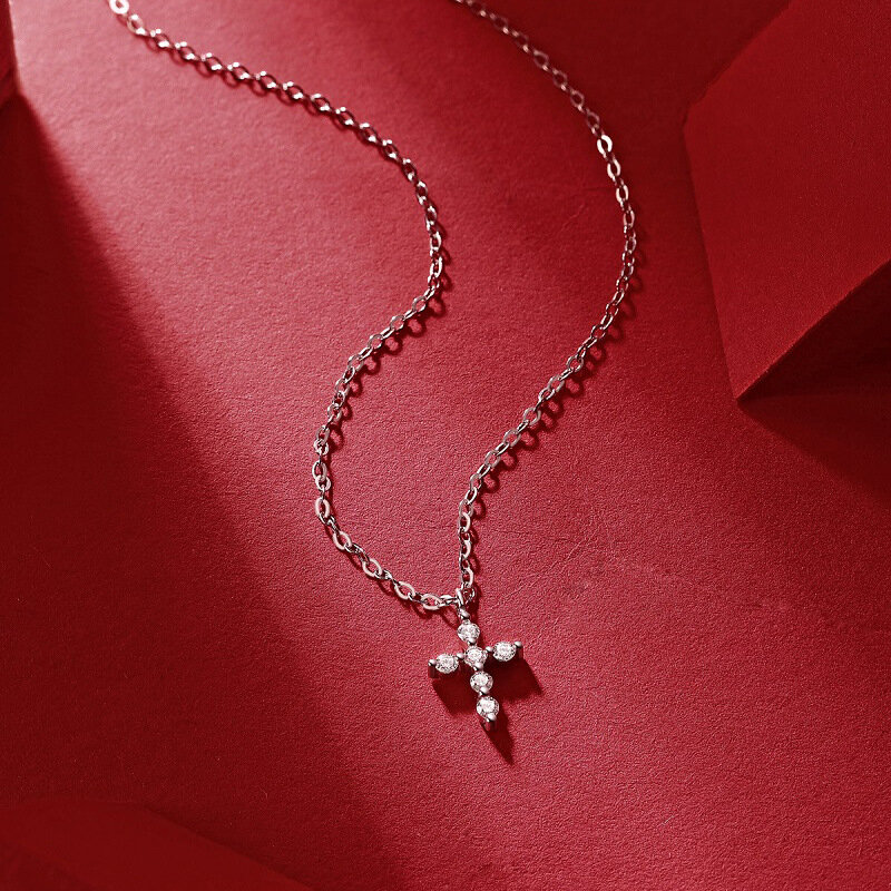LORIELE-Collar clásico con colgante de Cruz para mujer y hombre, joyería de plata de ley 925, moissanita con certificado, regalos