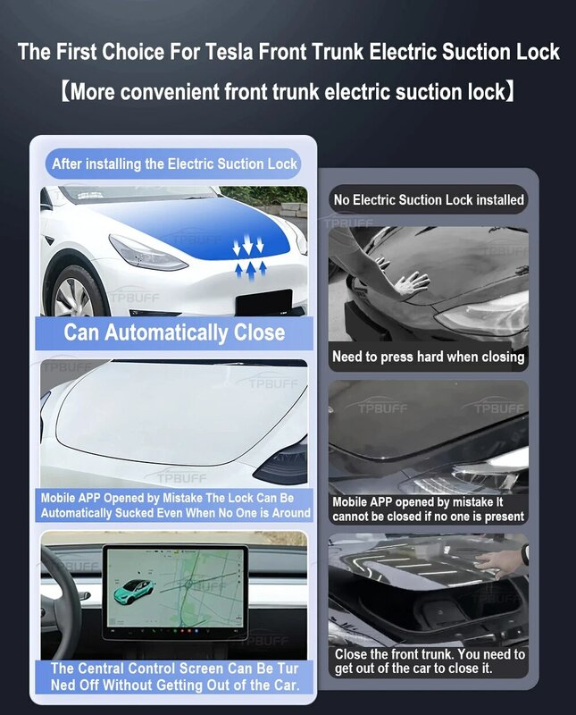 Мягкий закрывающийся замок для Tesla Model Y Car Frunk, передний багажник, автоматическое закрытие, электрическая крышка, автоматический закрыватель 2021 2022 2023