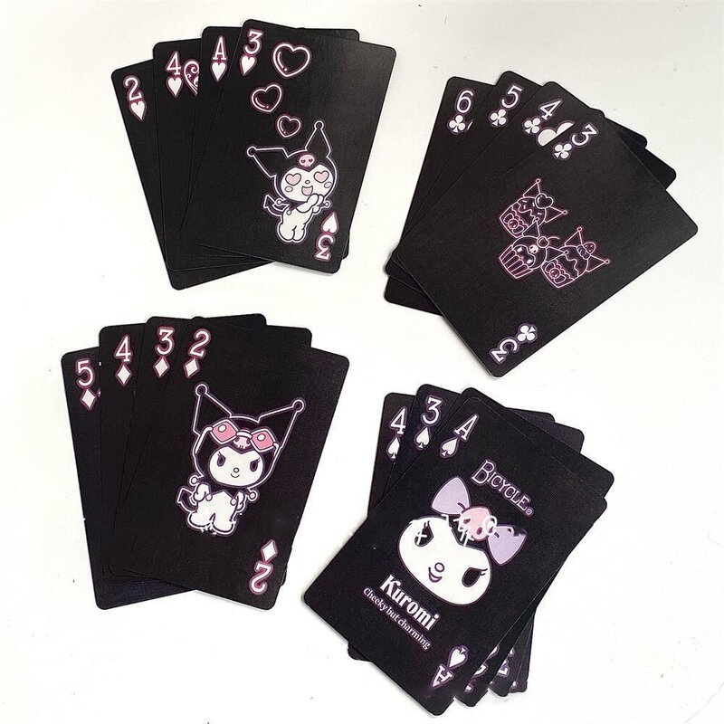 Kuromi Sanrio-cartas de juego negras para niñas, juguetes de felpa Kawaii con estampado de dibujos animados, regalos de entretenimiento