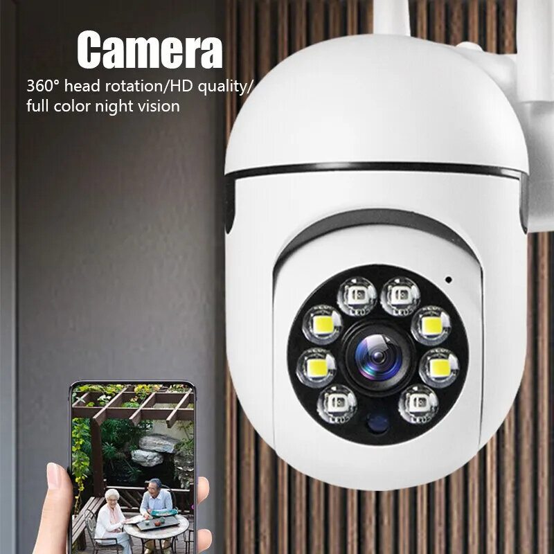 Cámara de seguridad HD 1080P, cámara de vigilancia de 355 °, visión nocturna, detección de movimiento, sirena, WiFi, Audio bidireccional remoto, Waterproo