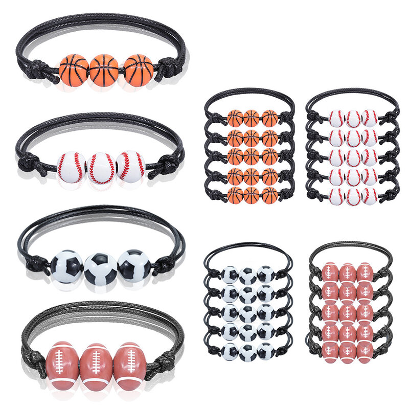 1PC Football Basketball Tennis Rugby Hand Bracelet for Children Men Women Girl Boy Adjustable Baseball Soccer Volleyball Beads