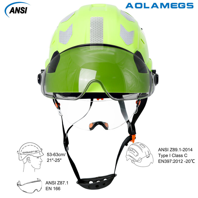 CE строительный защитный шлем с козырьком, встроенные защитные очки, Светоотражающая наклейка для инженера, ABS, промышленная защита головы