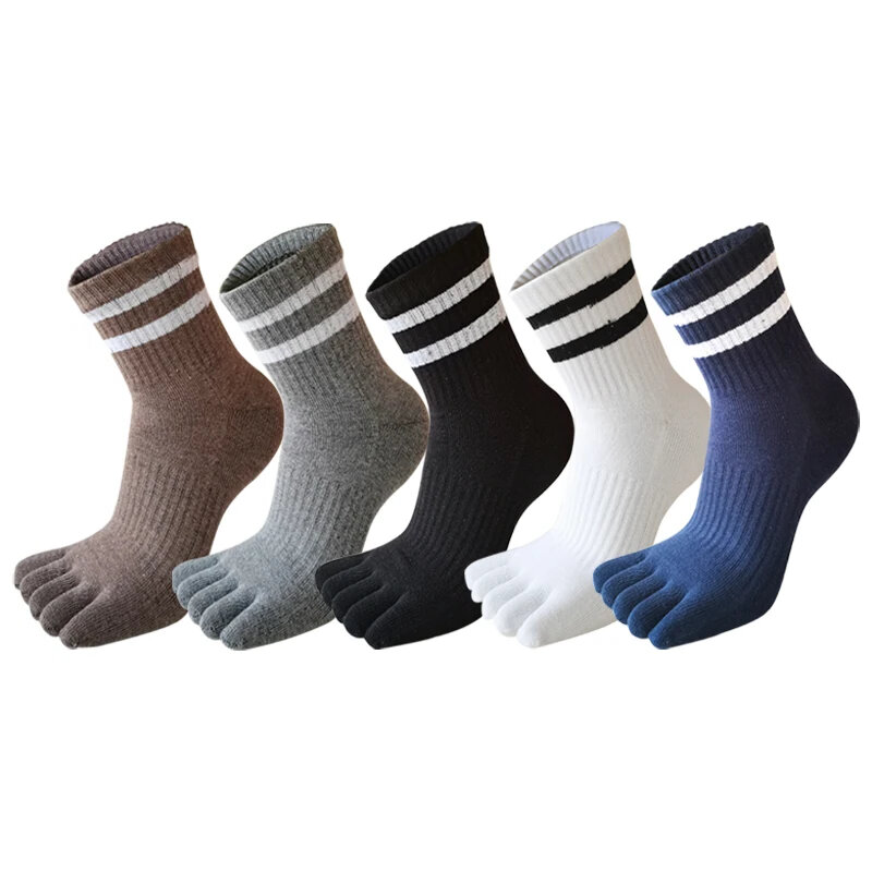 Chaussettes de sport Parker pour hommes, coton optique de compression, rayures noires et blanches, chaussettes courtes élastiques à 5 doigts, chaussettes de course en plein air, lot de 5 paires