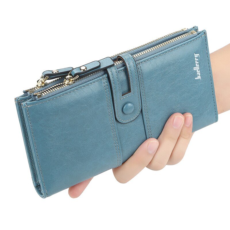 กระเป๋าเงินแฟชั่นหนังยาวสำหรับผู้หญิงกระเป๋าสตางค์กระเป๋าเก็บบัตรคลาสสิกกระเป๋ามียี่ห้อมีซิป
