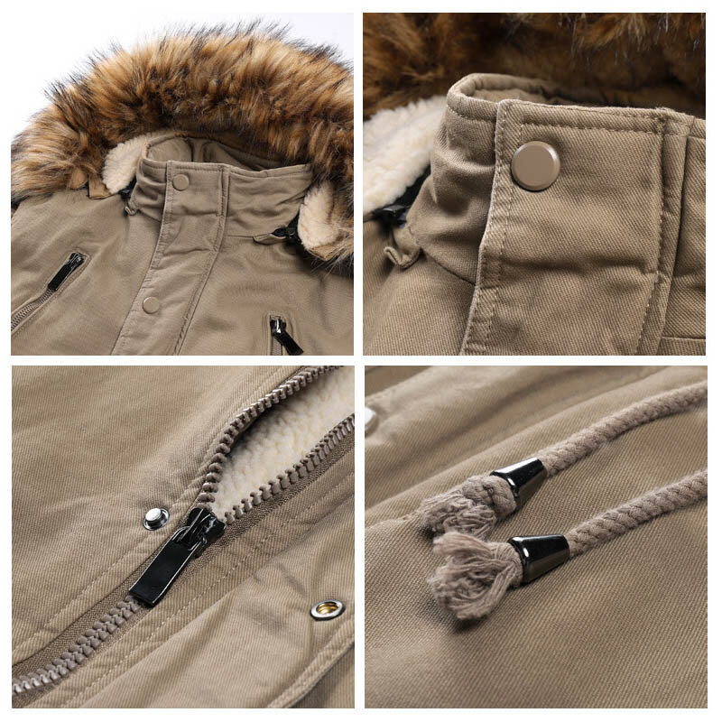Chaqueta forrada de lana con capucha para hombre, ropa de abrigo cálida, cortavientos de invierno de 20 grados, chaqueta cortavientos con Cuello de piel