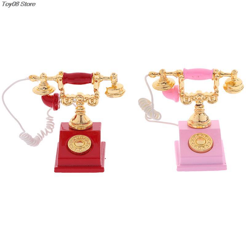 1Pc 1:12 1:6 Mini Miniatuur Telefoon Model Legering Vintage Retro Roterende Telefoon Poppenhuis Meubels Speelgoed Decoratie Accessoires