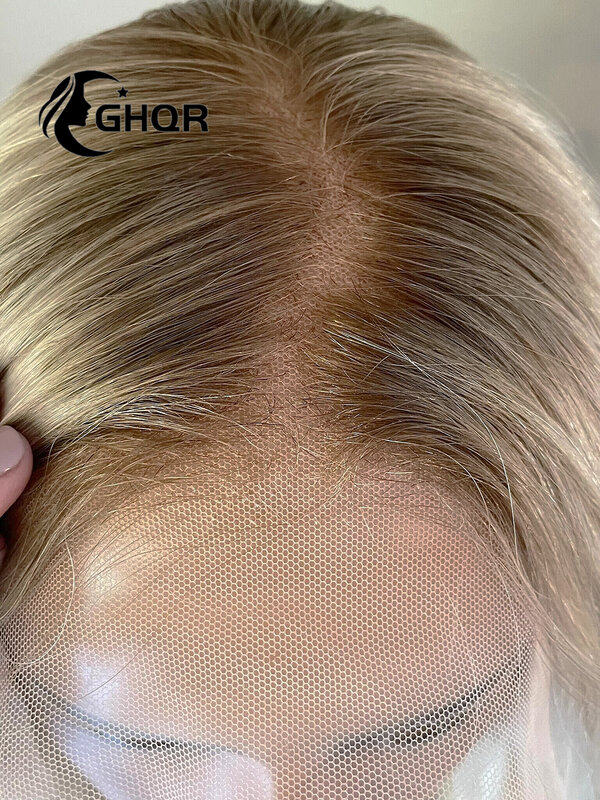 Ombre blond koronkowa peruka na przód ludzki włos brązowy na szary platyna blond pełna koronka 360 frontal peruka brazylijski Hd przejrzyste zamknięcie