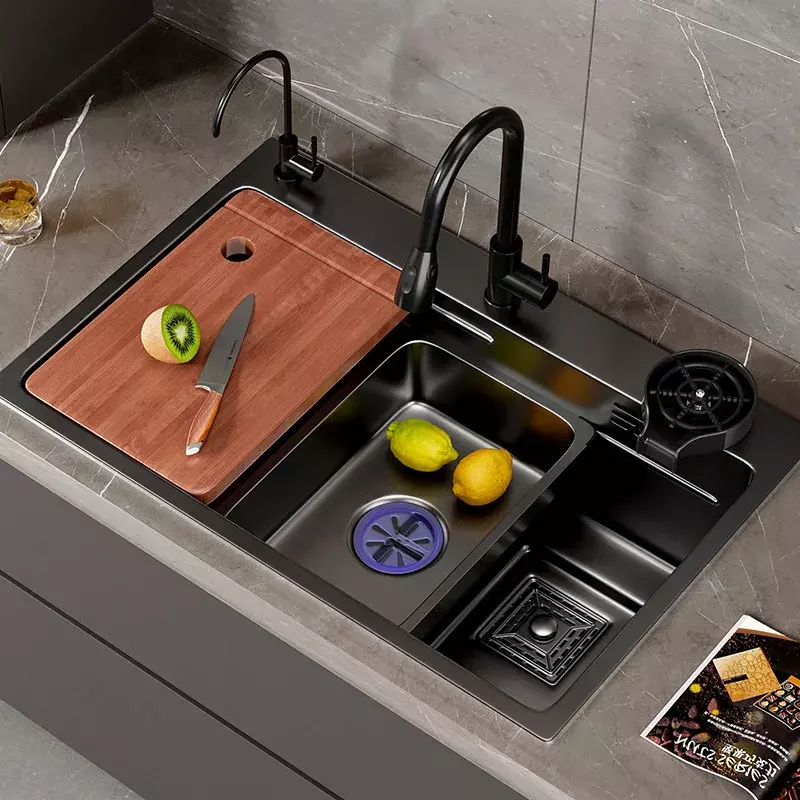 Fregadero de cocina de acero inoxidable 304, cuenco grande para lavar verduras, juego de accesorios de drenaje para accesorio