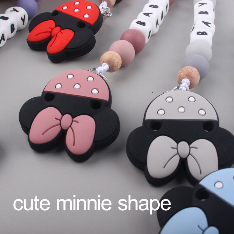 Kustom Unik Nama Dot Rantai Huruf Inggris Silikon Klip Mouse Teether Pemegang Penenang Bayi Tumbuh Gigi Mainan Mengunyah Hadiah