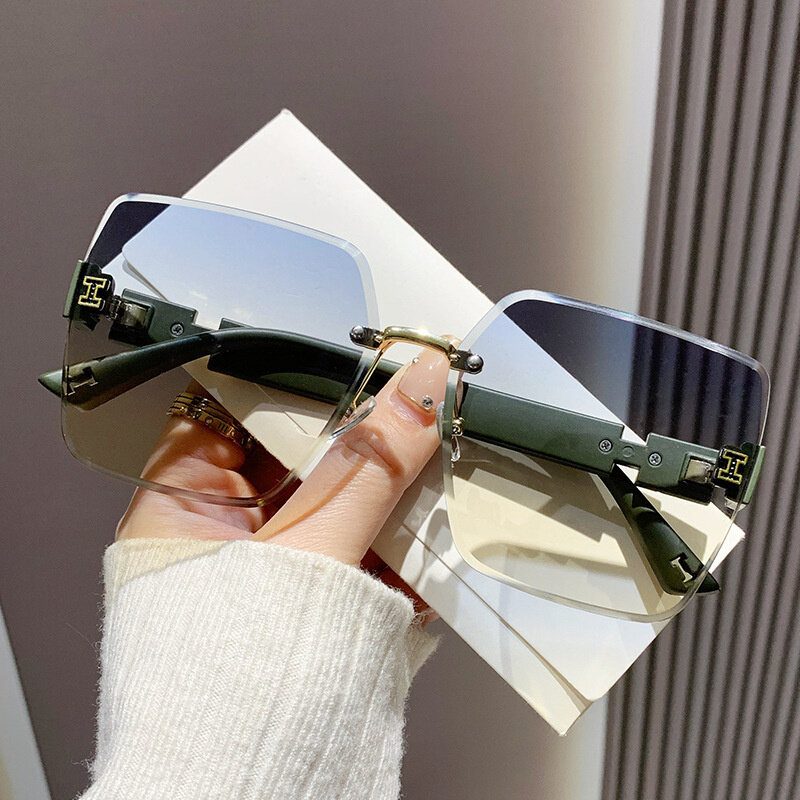 Солнцезащитные очки без оправы для мужчин и женщин, Модные Винтажные квадратные солнечные очки большого размера с защитой UV400