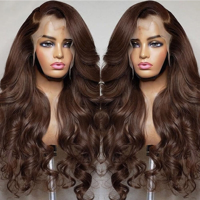 Brown Body Wave Lace Front Wigs Human Hair Pre Plucked #4 180% Density 13x4 Transparent Indian Hair Wigs For Black Women Taiill