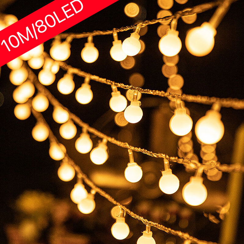 Impermeável LED Ball Garland Lights, Fairy String, lâmpada ao ar livre, feriado de Natal, festa de casamento, jardim, rua decoração