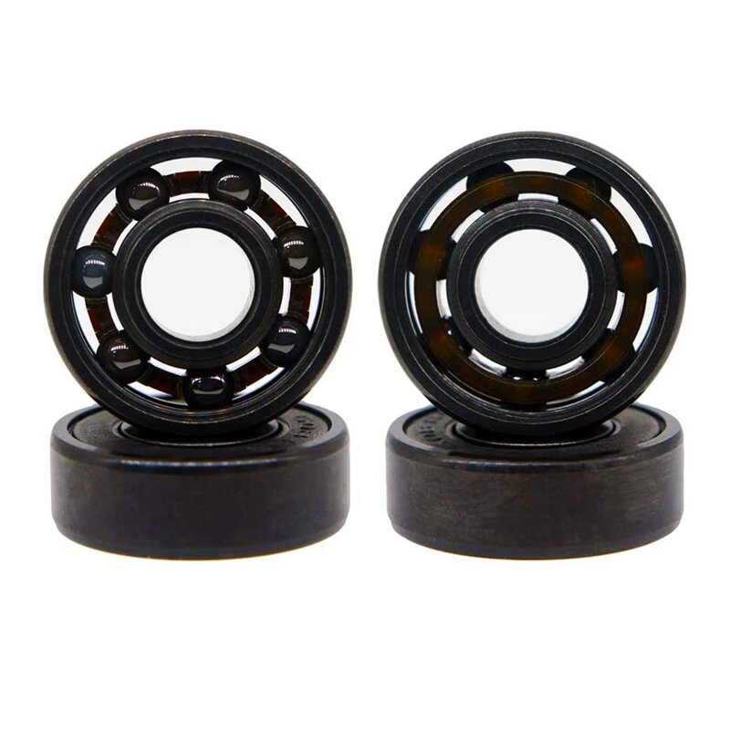 8X rodamientos de cerámica negra híbrida para monopatín, alta velocidad 608RS, arco de plástico de cerámica, 608 rodamientos