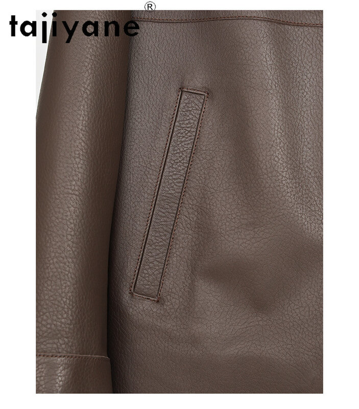 Tajiyane-سترة جلدية حقيقية للنساء ، معطف جلد الغنم الأصلي ، جاكيتات جلدية أحادية الصدر ، ياقة مطوية ، جودة فائقة ، الموضة