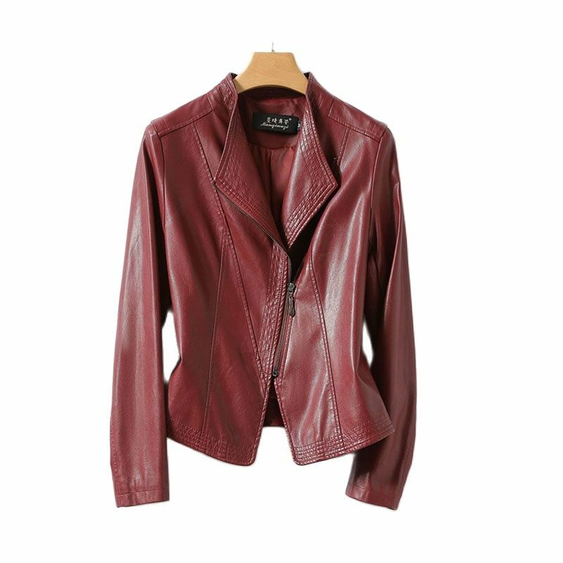 2023 Autumn Winter Sheepskin Jacket Women Short Coat Slim Inclined Zipper Casual Tops Lady Small Outerwear Leather Blazer Coats