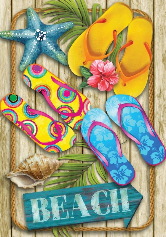 Better In Flip Flops Summer Garden Feel, Polyester double face, Tropical Holiday House, Outdoor Flags, Lawn, Porch, Yard Decor