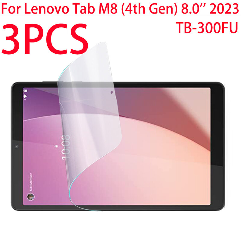 Protetor de tela PET macio para Lenovo Tab, película protetora transparente, Tab M8 4th Gen, 8,0 polegadas, TB-300FU, 3 Pacotes